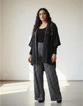 Saco Kimono Gamuzado Bordado Talle Amplio Negro L