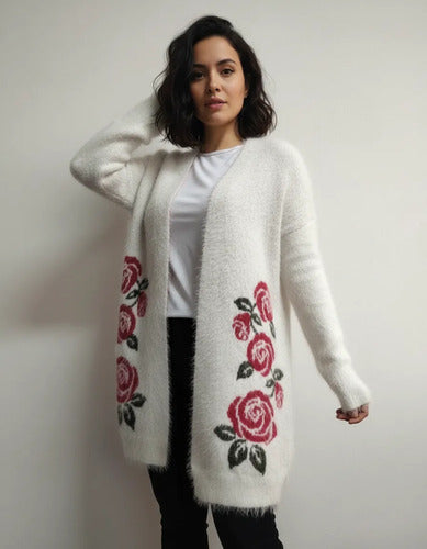 Saco Cardigan  Tejido  Peludo Pelo De Mono