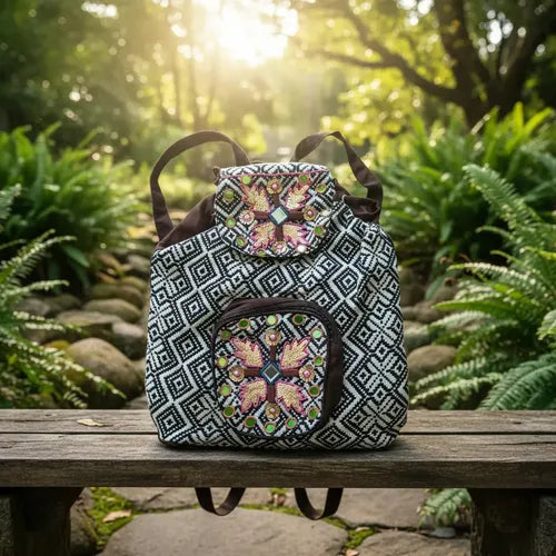 Mochila Bordada Estilo Folk Lentejuelas