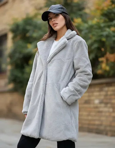 Saco Tapado  De Piel Sintética Importado Extra Suave Amplio Gris Claro S Pelo Corto
