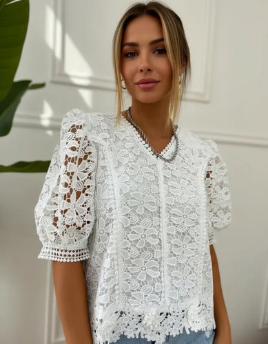 Blusa De Puntilla Mangas Princesa