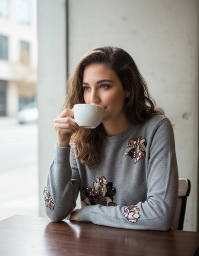 Sweater Bordado Importado Lentejuelas Paillettes Cod. 365
