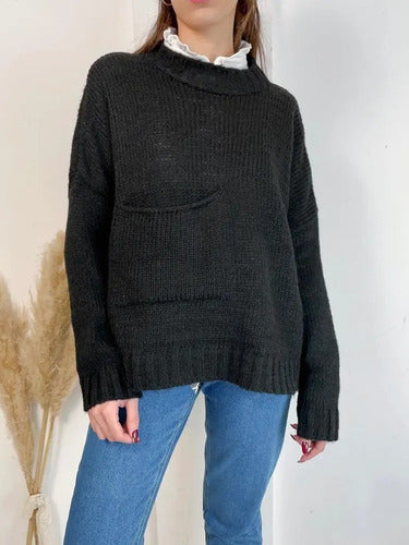 Sweater Tejido Con Bolsillo Oversize Amplio