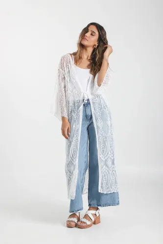 Kimono Boho Largo Amplio Blanco Único
