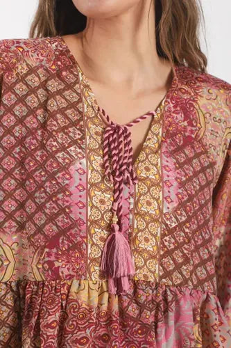 Blusa Hindú Modelo Amplio Rosa Estampado Único