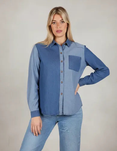Camisa De Jean Denim Bicolor Talle Grande