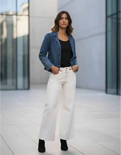 Saco De Jean Blazer Denim Importado  Azul 2 Xl Liso