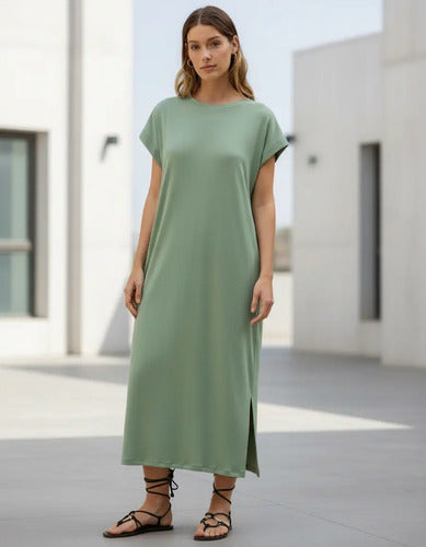 Maxi Vestido Sin Mangas De Mini Ribb Con Tajos Laterales
