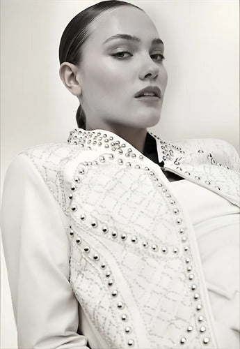 Campera Saco Chaqueta Eco Cuero Negro L Tachas