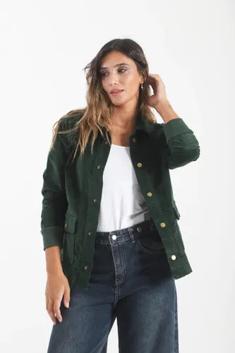 Campera Verde Botella Corderoy Verde L Liso