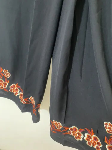 Pantalón Palazzo Culotte Bordado Importado Talle  Xs Negro Bordado Xs/ S
