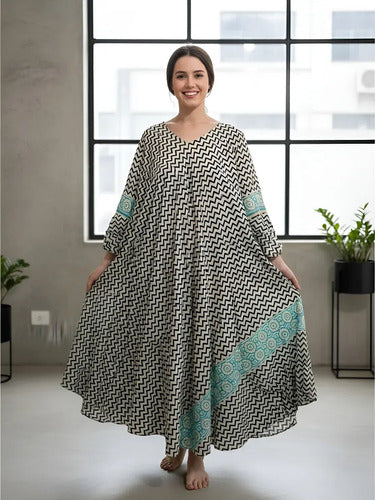 Vestido De India Modelo Grande Hasta  Xxxl 2da Selección Azul Geométrico Único