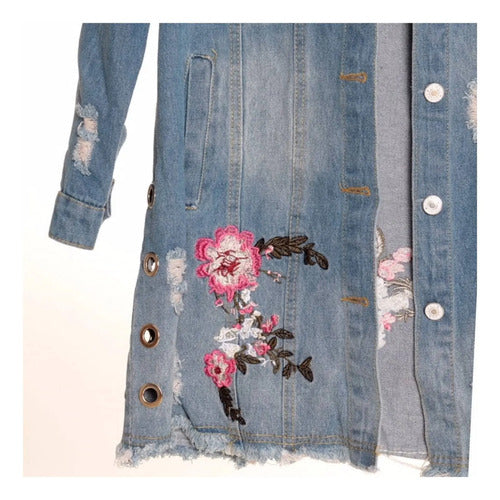 Campera Saco De Jean Bordada Celeste S Bordado