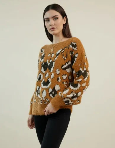 Sweater Importado Pelo De Mono Animal Print Marrón Animal Print U