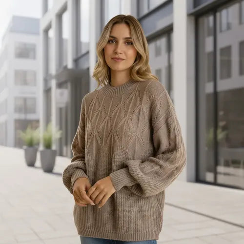 Sweater Tejido Amplio Marrón Claro Único
