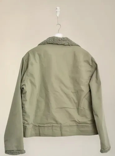 Campera De Gabardina Con Corderito Estilo 90s Modelo Grande