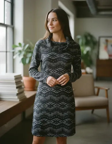 Vestido De Lanilla Estampado Gris Oscuro Estampado M