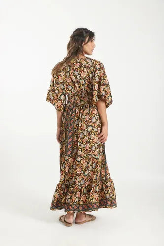 Vestido De Seda Hindú Largo Mod. 18 Negro Estampado Único
