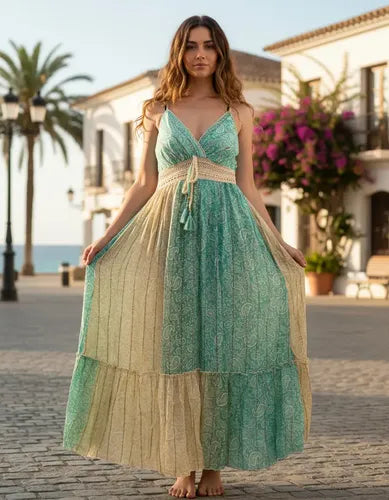 Vestido Sin Mangas Largo De India Con Lurex
