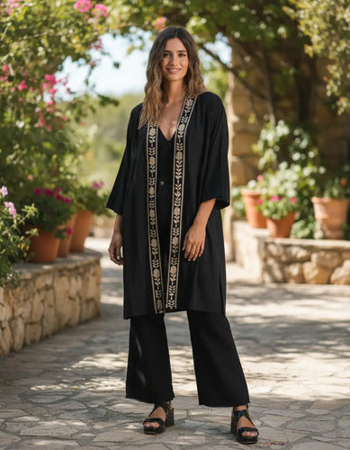 Kimono Bordado De India Modelo Amplio Xxl