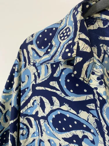 Vestido De Seda Hindú Abotonado Modelo Amplio Mod. 49 Azul Estampado Único