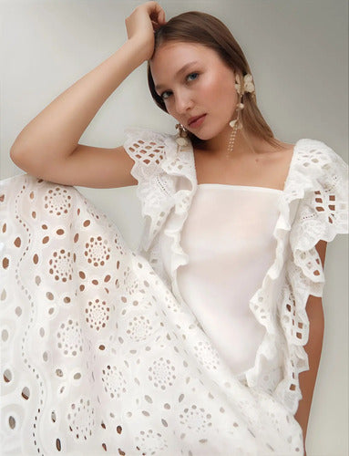 Blusa De Broderie Corta Blanco Lisa Xl