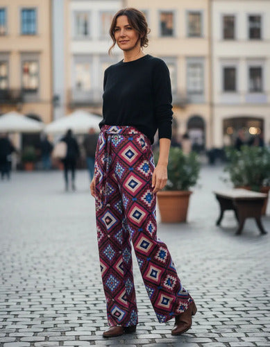Pantalón De Lanilla Estampado Fucsia Estampado M