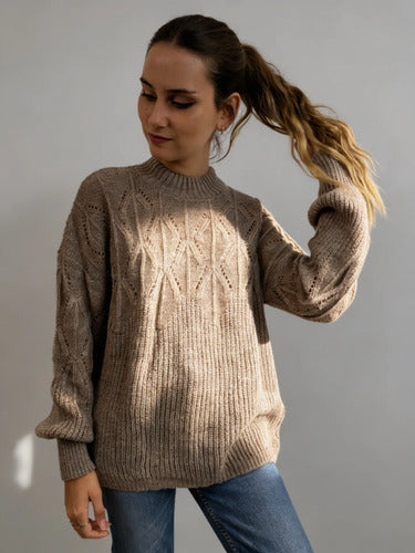 Sweater Tejido Amplio Marrón Claro Único
