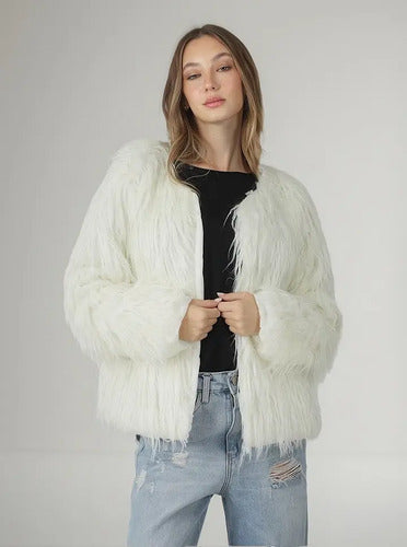Saco Chaqueta De Piel Sintética Pelo Largo Crudo L Lisa