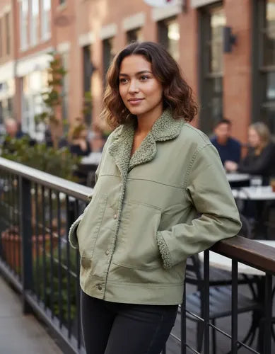 Campera De Gabardina Con Corderito Estilo 90s Modelo Grande