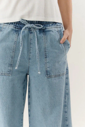 Pantalón De Jean Palazzo Celeste Liso Xl