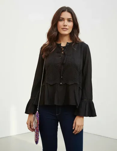 Blusa Camisa Importada Mangas Oxford Estilo Vars Boho Negro Lisa S