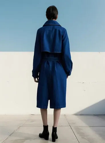 Trench Tapado De De Jean Modelo Grande Azul Único Lisa