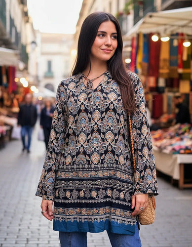 Blusa Camisa Tunica Importada Amplia Azul L