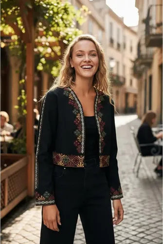 Chaqueta Saco Saquito Hindú Importado Bordado  Negro Bordado L
