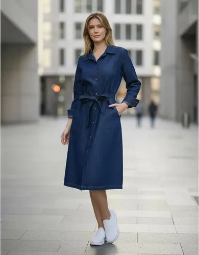 Vestido Camisero De Jean Azul Azul Lisa 6