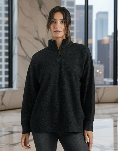 Buzo  Oversize Con Frisa Único Negro Lurex