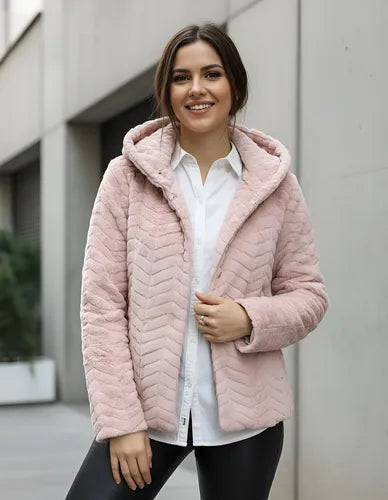 Saco Chaqueta De Piel Sintética Importado Extra Suave Rosa Unico Pelo Corto