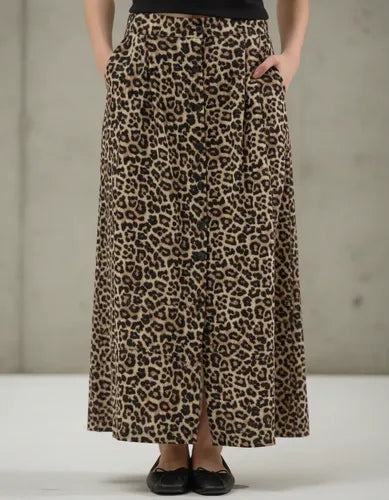 Pollera Larga Animal Print Abotonada