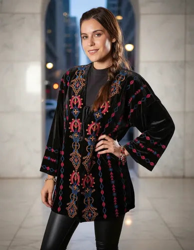 Saco Chaqueta Chiffon Bordada Velvet Fiesta Importada  Negro Único Liso