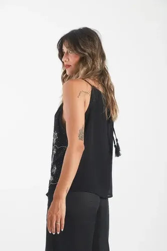Blusa Top Musculosa Importada Lentejuelas Paillettes Negro Lentejuelas L