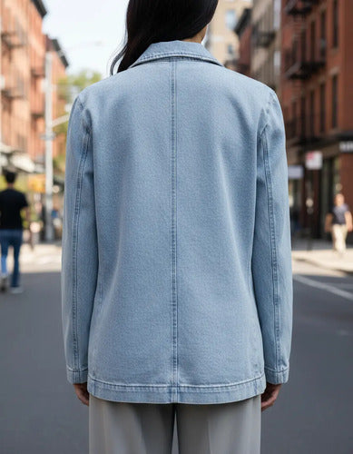 Saco Blazer De Jean Celeste Claro 2 Botón Normal L