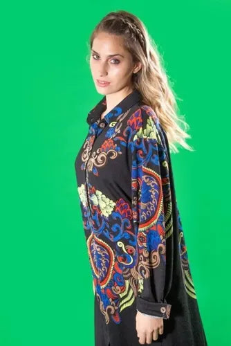 Camisa Vestido Largo Lanilla Importado Mandalas Estilo Boho