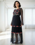 Vestido Boho Fiesta Bordado Tipo Vars Importado Negro Liso S/m