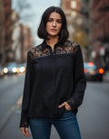 Camisa Importada Boho Perlas Y Puntillas (266) Negro Lisa L