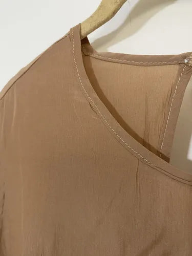 Vestido De Simil Seda Camel Camel Liso Único