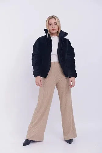 Campera Puffer Negra De Peluche Negro L Lisa