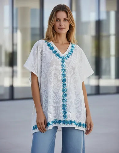 Blusa Remera Poncho Importada Talle Grande Xxl Blanco Único