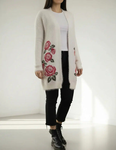 Saco Cardigan  Tejido  Peludo Pelo De Mono
