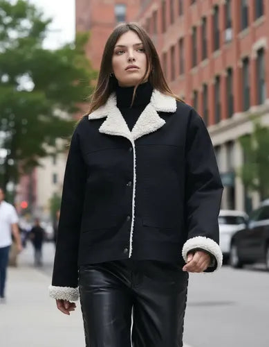 Campera De Gabardina Con Corderito Estilo 90s Modelo Grande